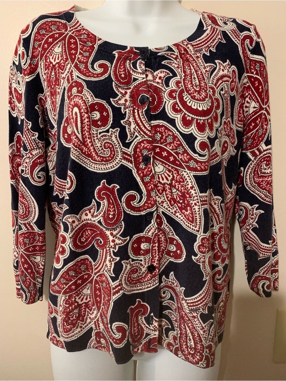 Talbots Navy, Red and Cream Paisley Button-Down Shirt